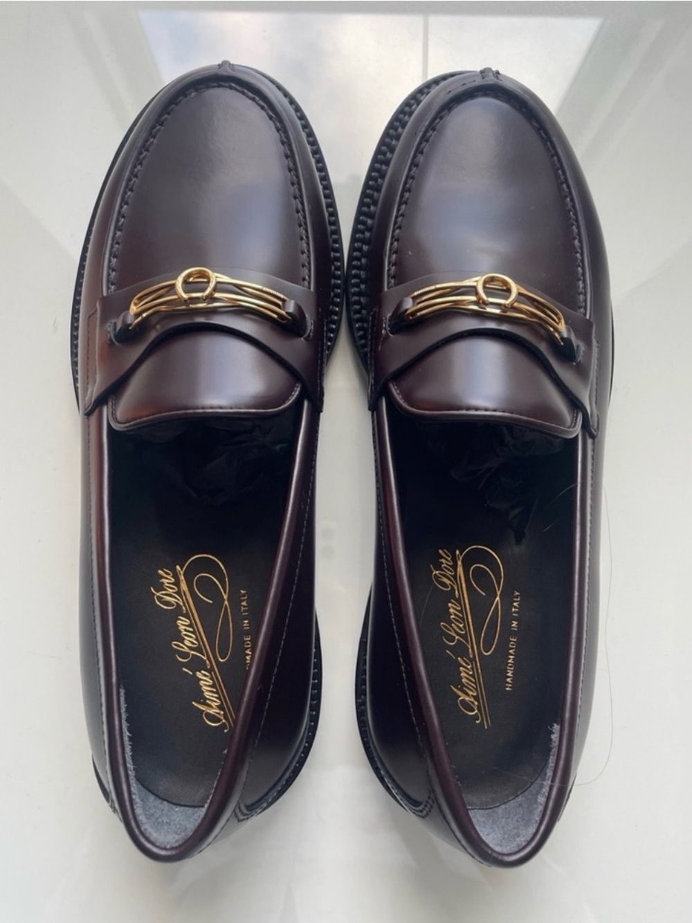 Aime Leon Dore Men’s Dark Brown Leather Bit Loafers with Gold Hardware